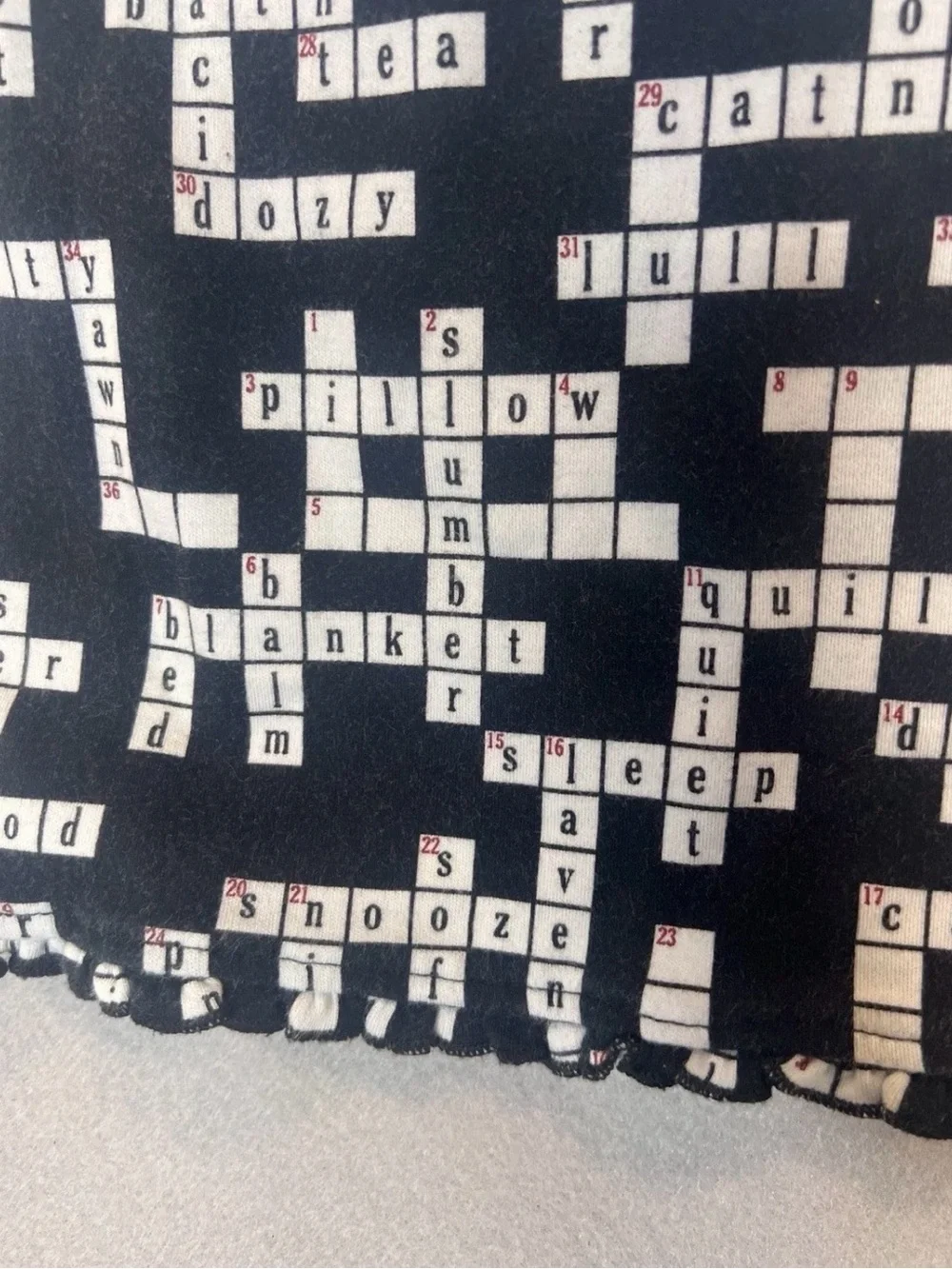 Cabernet Lounge Petite Pajama Set Large Black Crossword Print Long Sleeve Cotton